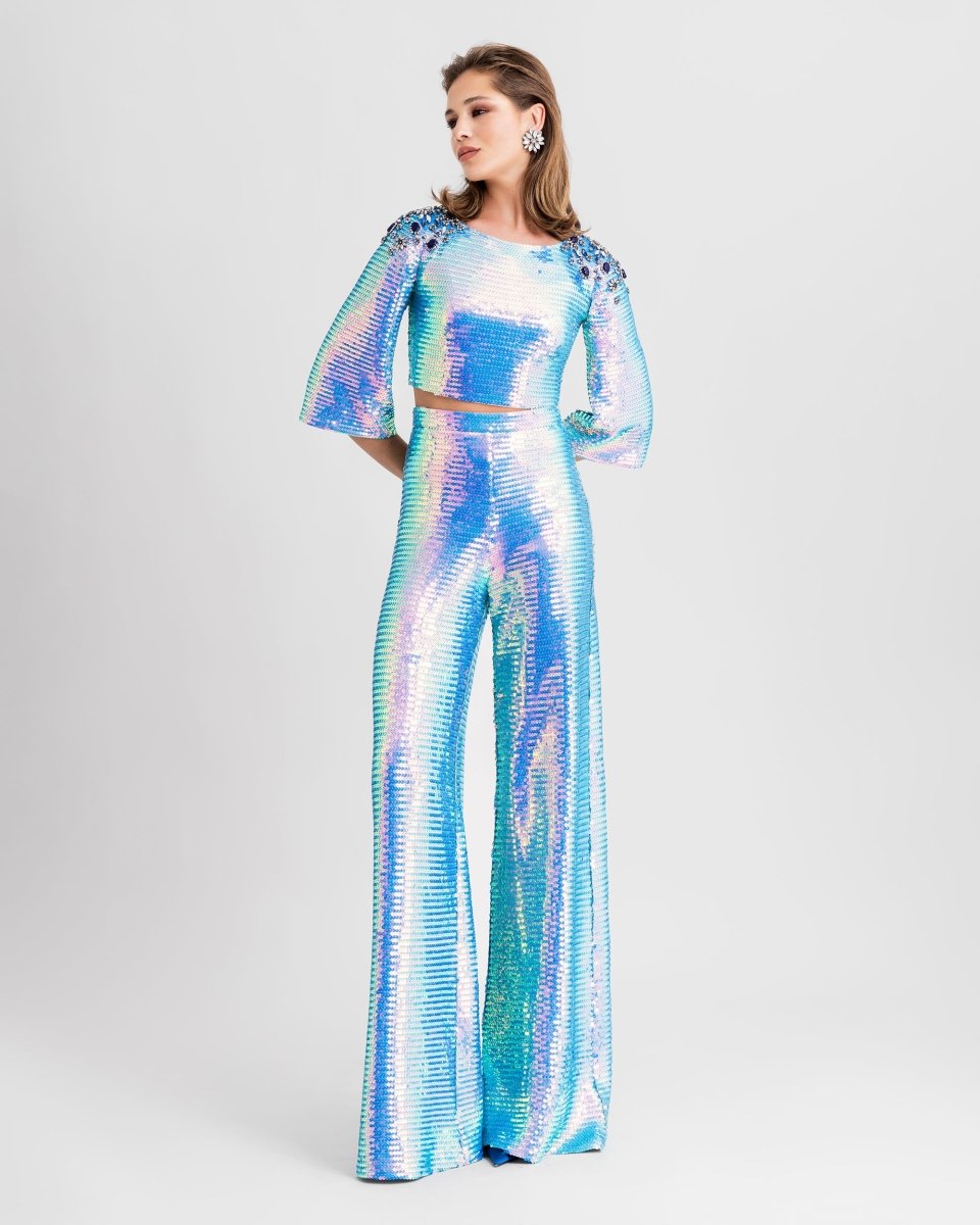 Top With Beaded Shoulders And Pants - Gemy Maalouf