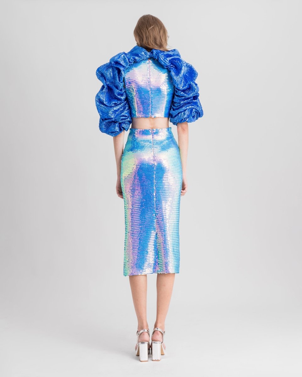 Beaded Collar Top With Pencil Skirt - Gemy Maalouf