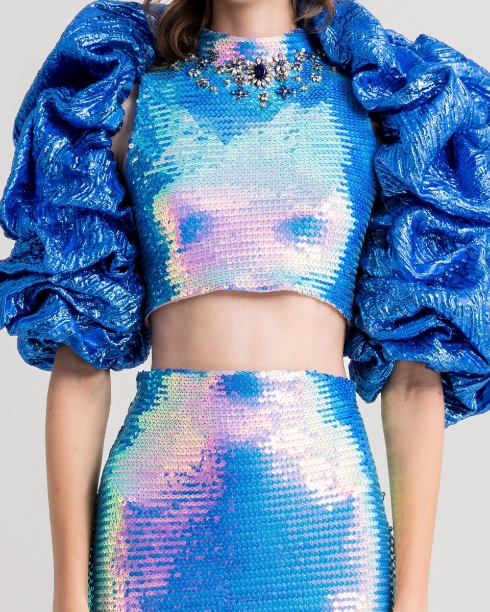 Beaded Collar Top With Pencil Skirt - Gemy Maalouf