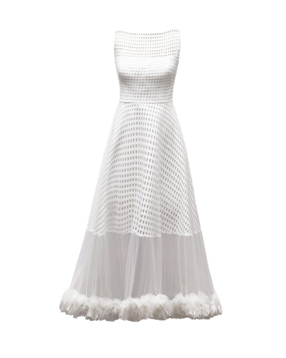 Gemy Maalouf | Evening Dresses | Crochet Lace Flared Midi Dress Gemy Maalouf | Evening Dresses | Crochet Lace Flared Midi Dress