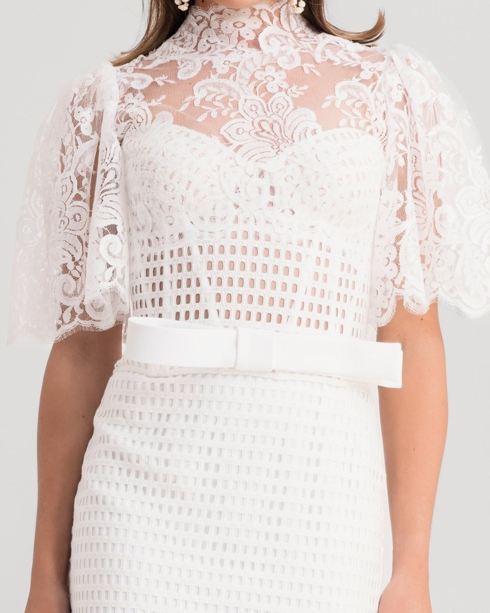 High - Collar Lace Top With Pencil Skirt - Gemy Maalouf