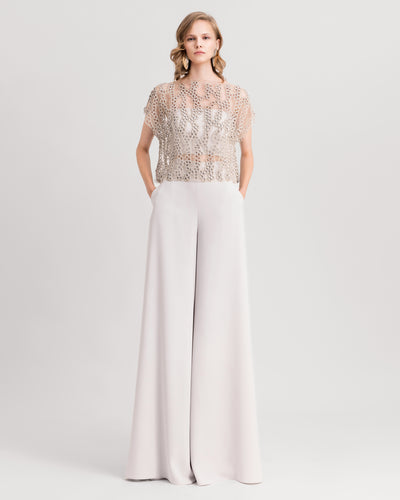 Embroidered Top Paired With Wide Pants