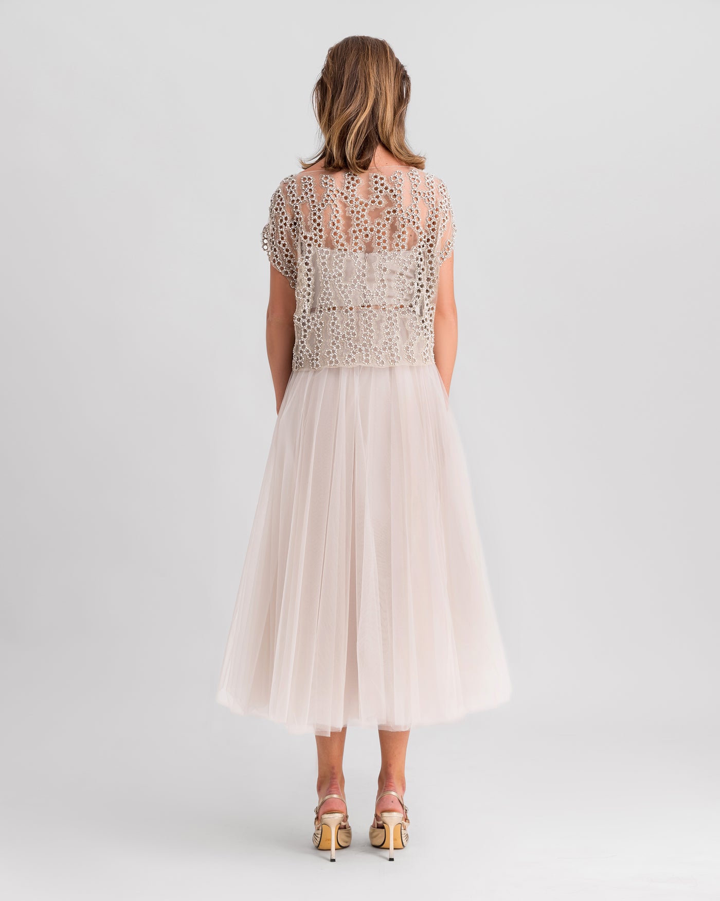 Top Paired With Tulle Midi Skirt