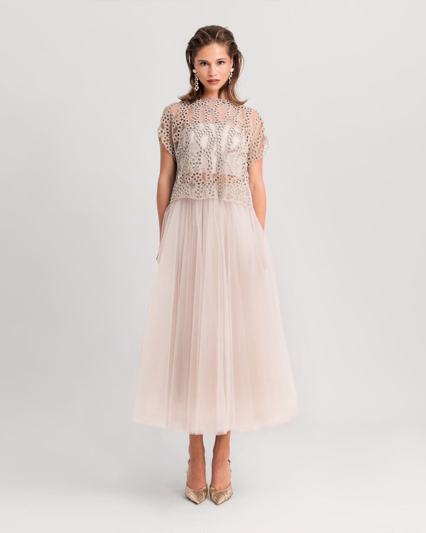 Top Paired With Tulle Midi Skirt