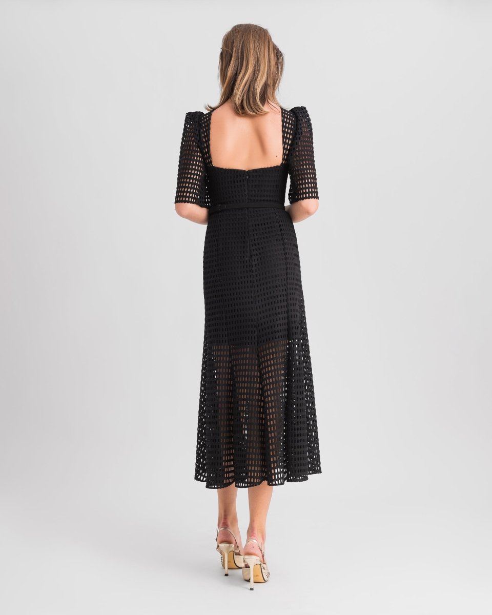 Puffed Shoulders Crochet Midi Dress - Gemy Maalouf