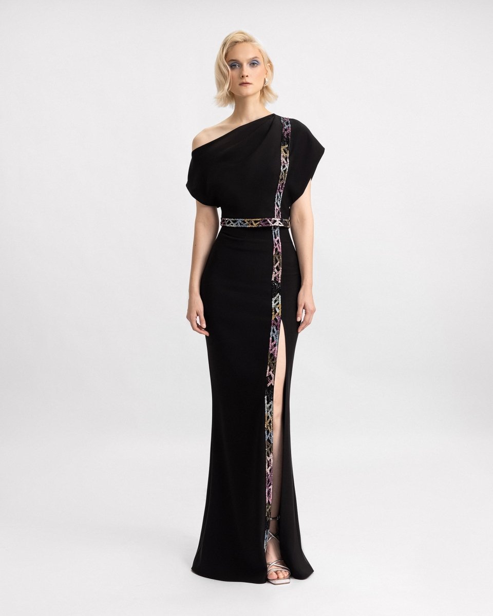 Asymmetrical Beaded Top with Beaded Skirt - Gemy Maalouf
