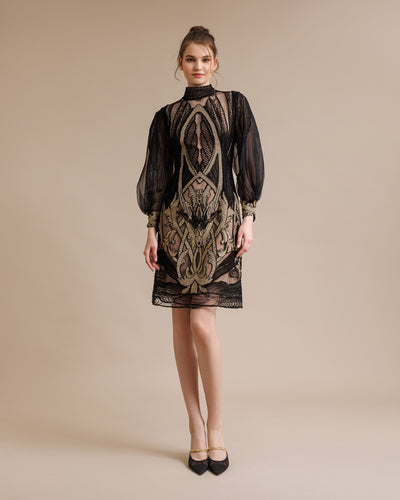 Embroidered Puffed Sleeves Dress