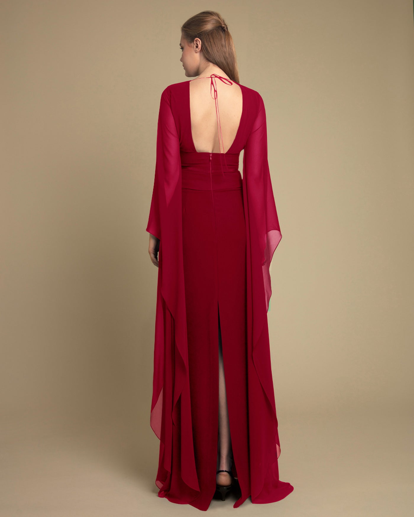 Red V-Neckline Slim Dress
