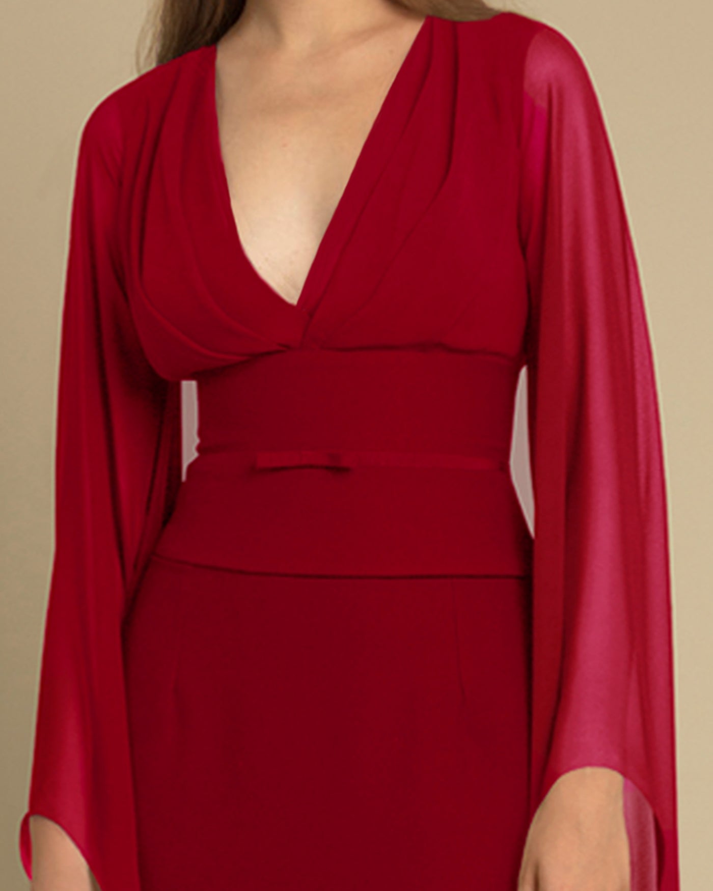 Red V-Neckline Slim Dress