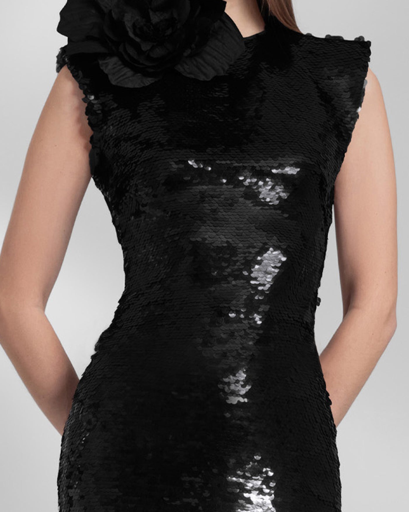 Black Wide-Shoulder Sequined Dress
