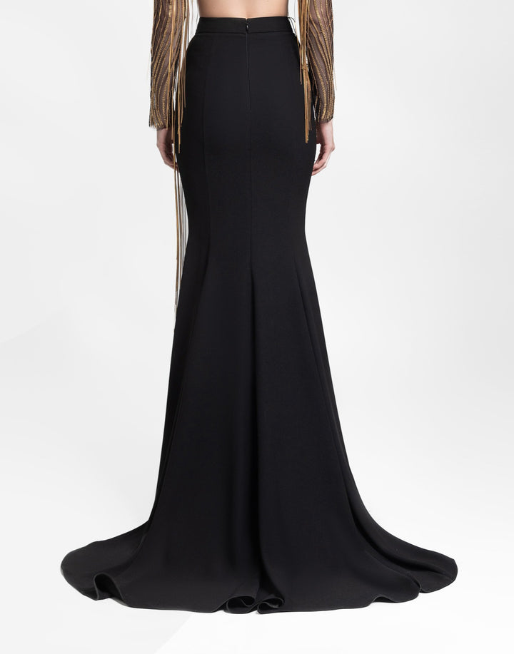 Metallic Fringes Slim-Cut Skirt