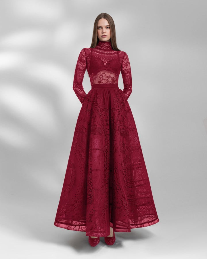 Red Lace Top and Skirt Set - Gemy Maalouf