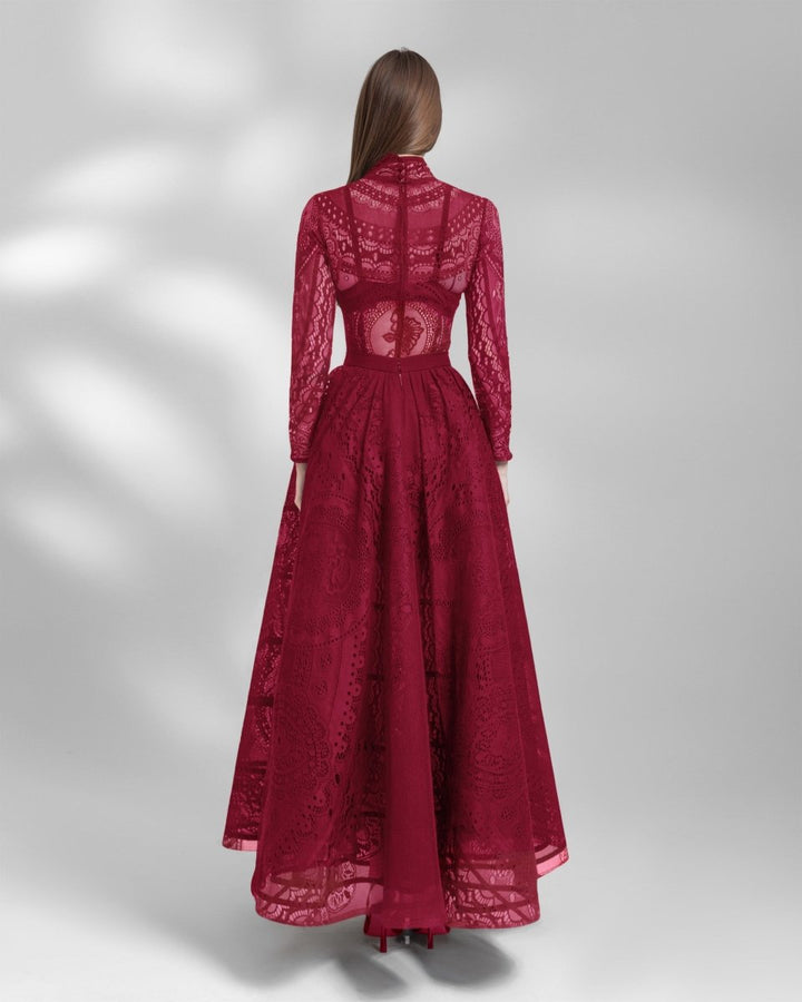 Red Lace Top and Skirt Set - Gemy Maalouf