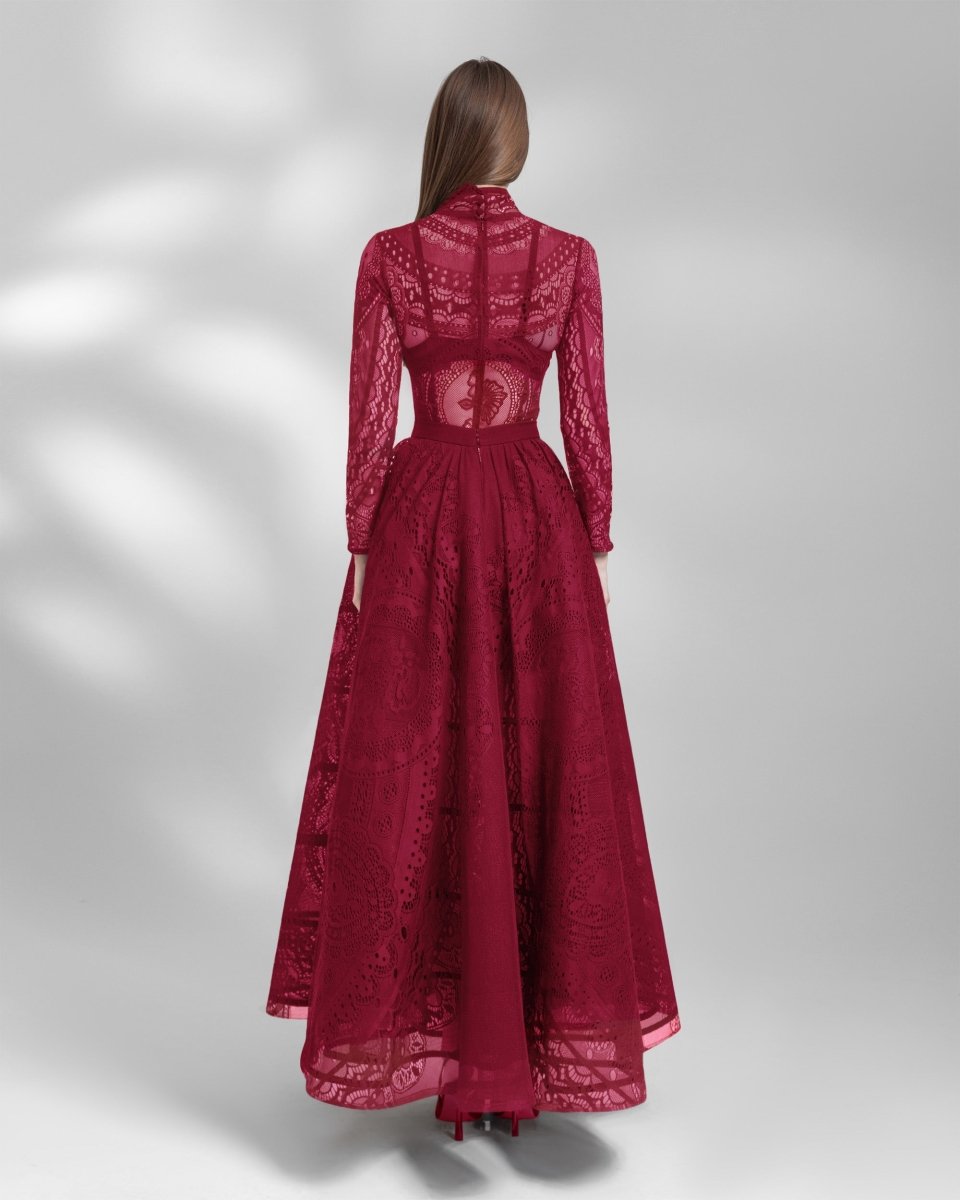 Red Lace Top and Skirt Set - Gemy Maalouf