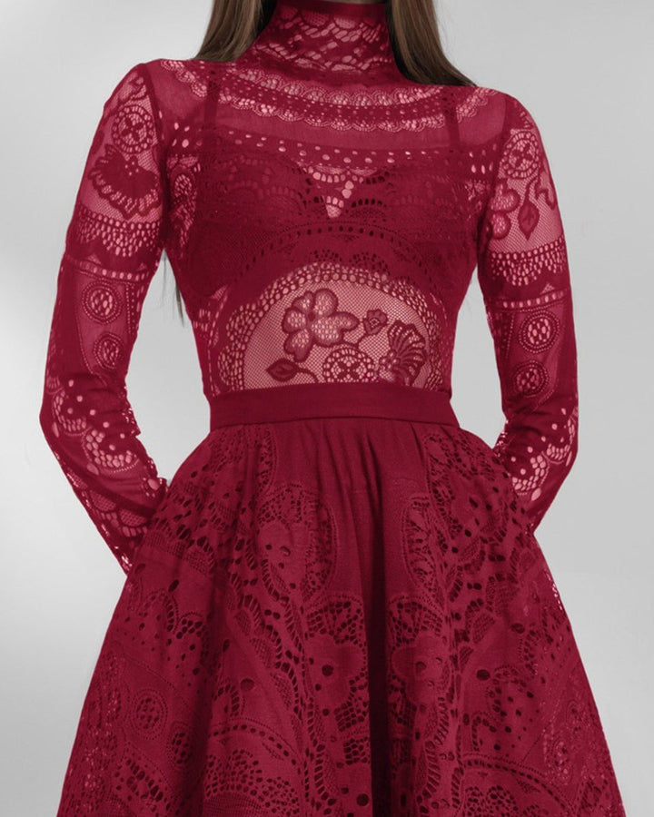 Red Lace Top and Skirt Set - Gemy Maalouf