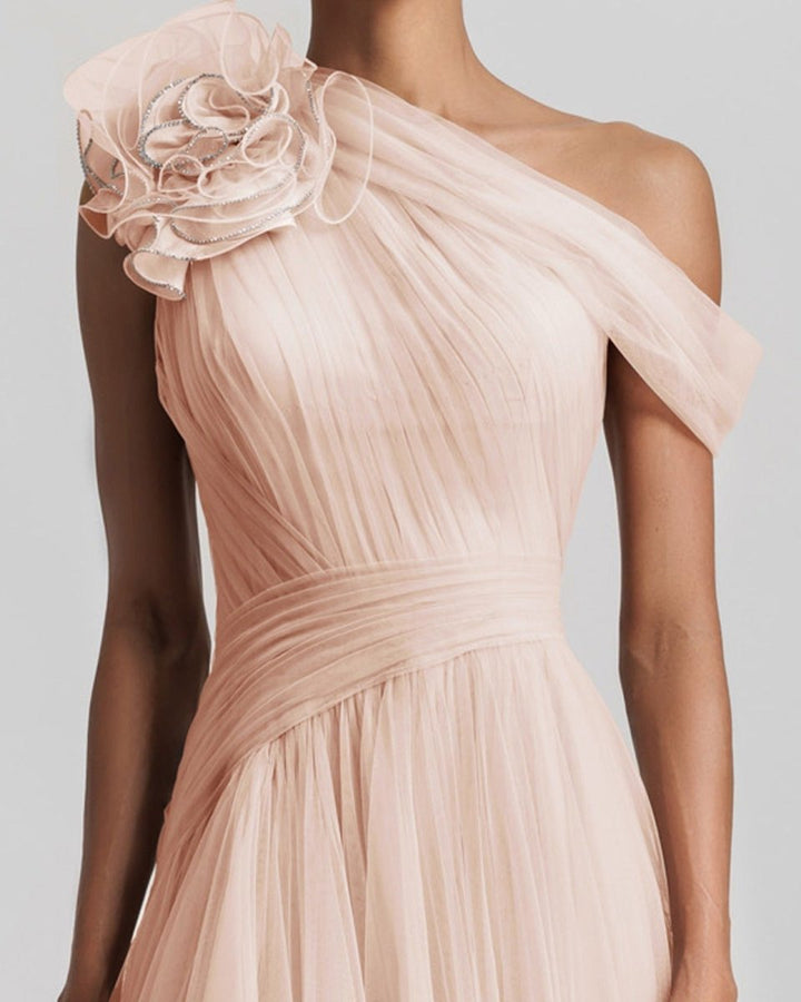 Blush Long Dress With Flower Design - Gemy Maalouf