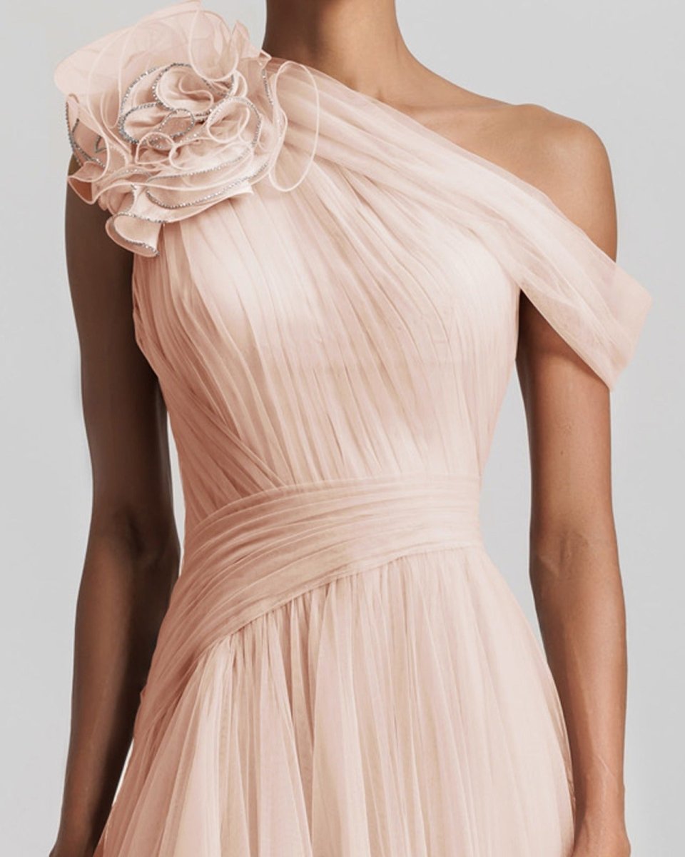 Blush Long Dress With Flower Design - Gemy Maalouf