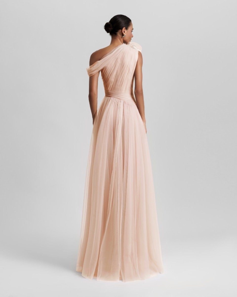 Blush Long Dress With Flower Design - Gemy Maalouf