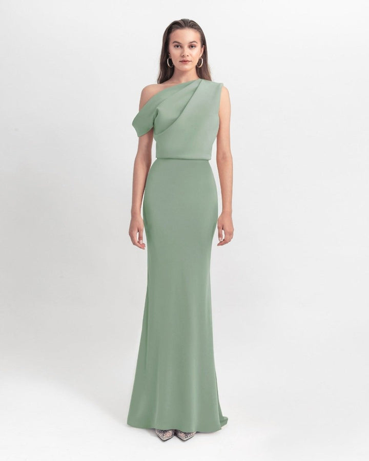 Mint Crepe Long Dress - Gemy Maalouf