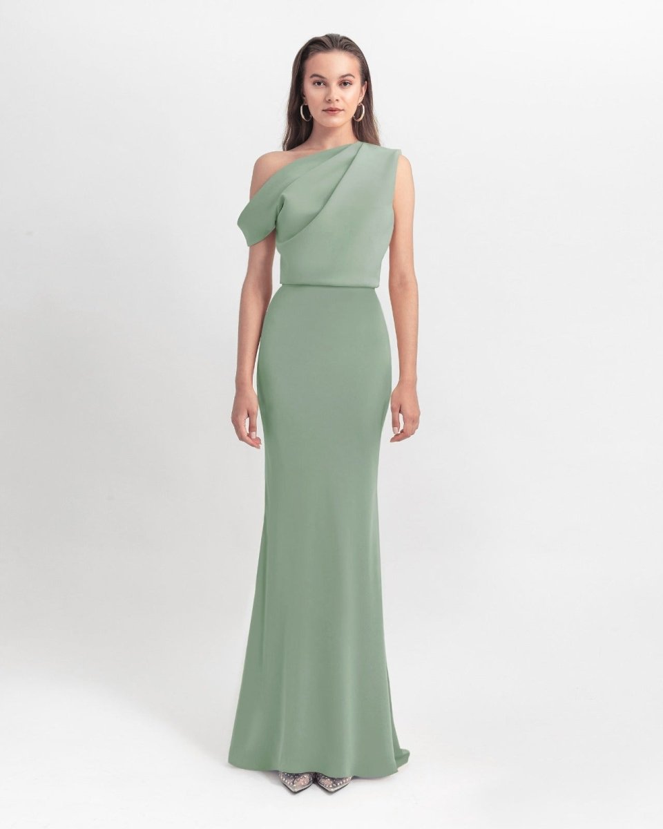 Mint Crepe Long Dress - Gemy Maalouf