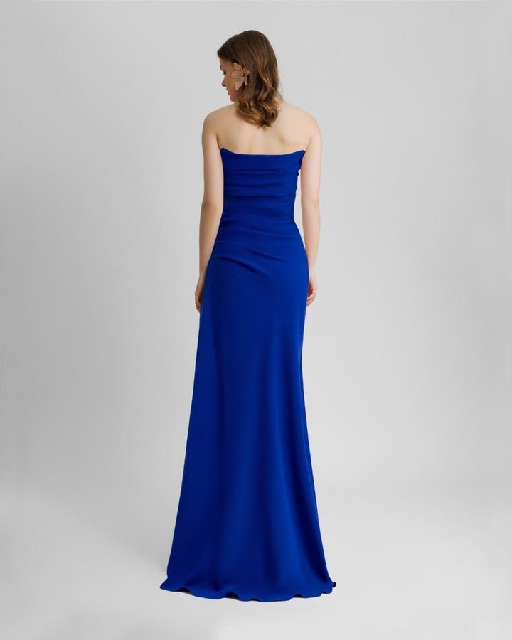 Beaded Royal Blue Strapless Dress - Gemy Maalouf