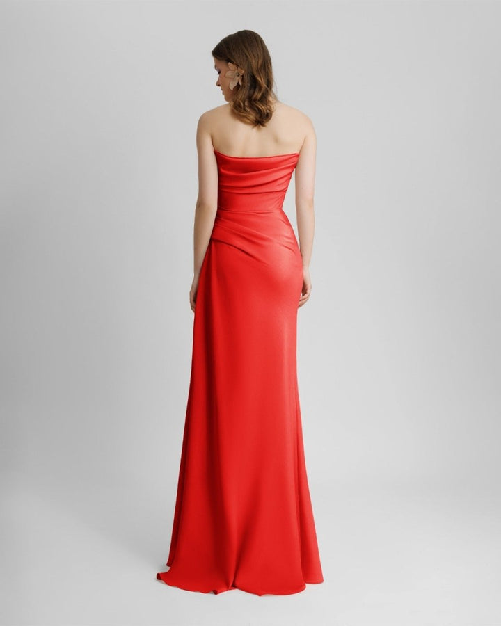 Beaded Red Strapless Dress - Gemy Maalouf