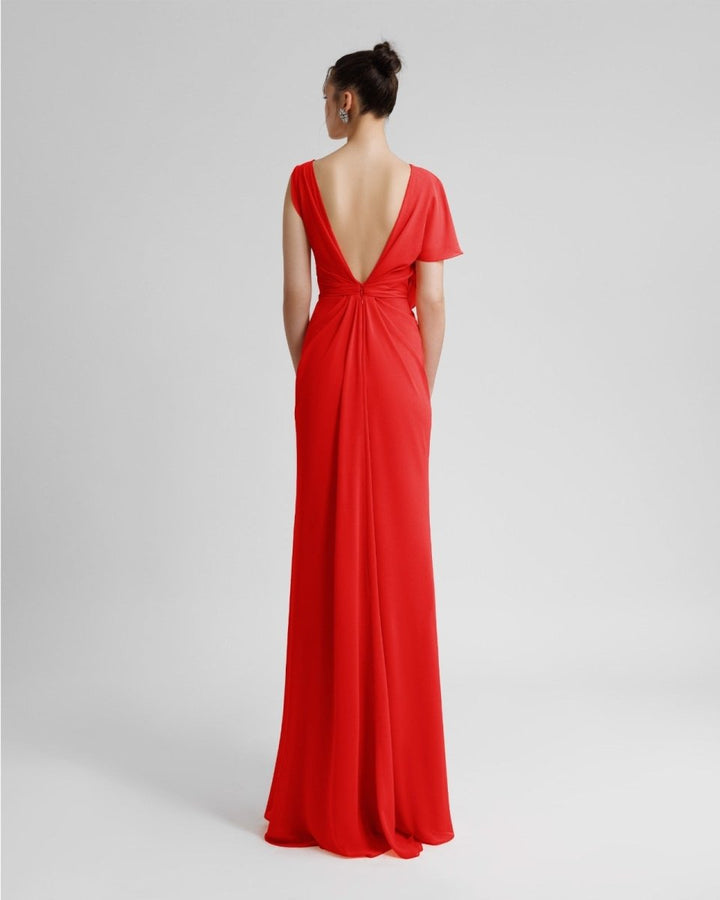 Open V - Shaped Back Red Dress - Gemy Maalouf
