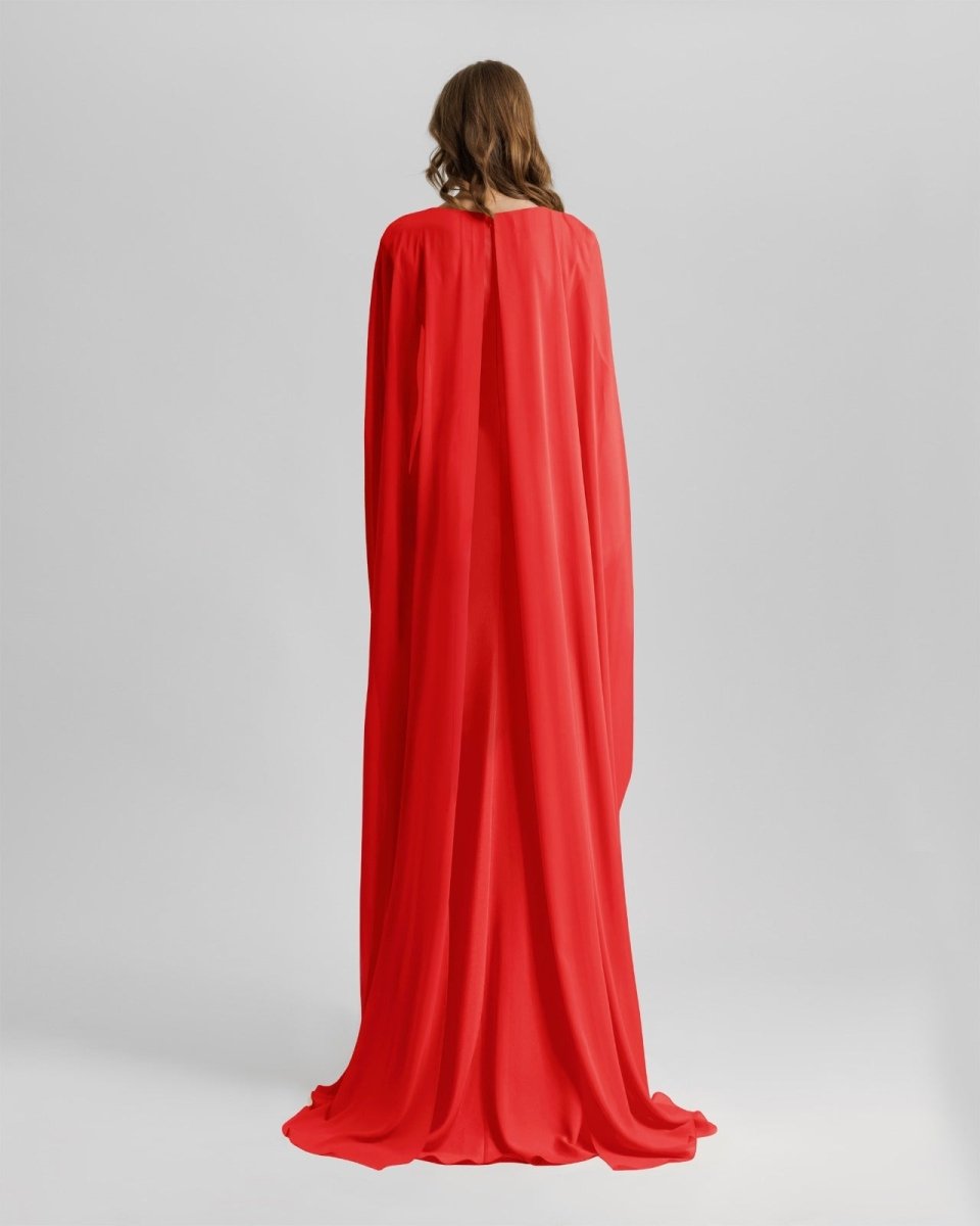 V - Neckline Red Long Dress - Gemy Maalouf