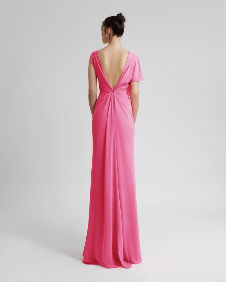 Open V - Shaped Back Pink Dress - Gemy Maalouf