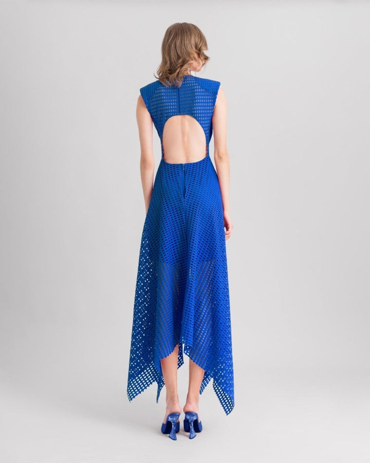 Crochet Lace Royal Blue Midi Dress - Gemy Maalouf