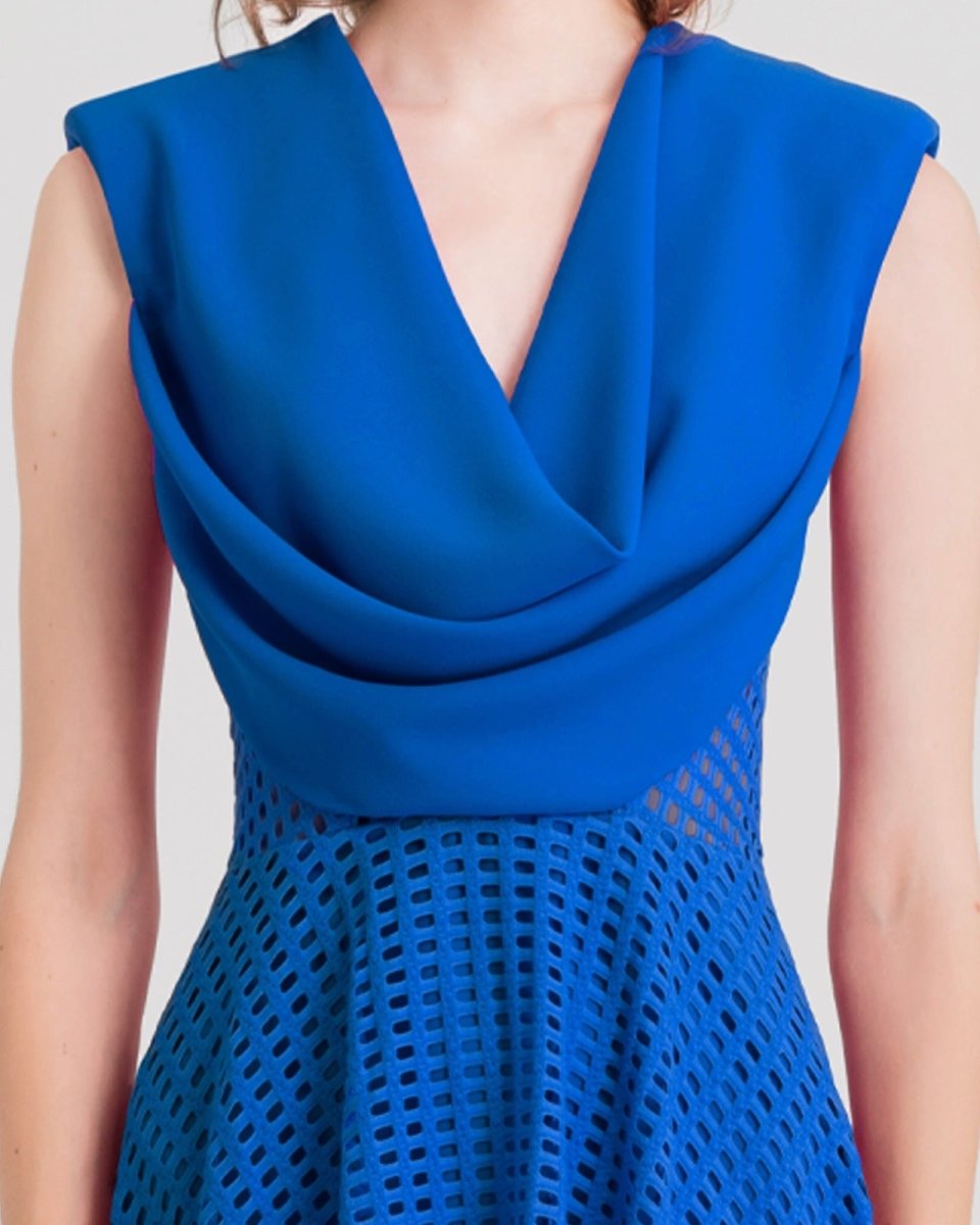 Crochet Lace Royal Blue Midi Dress - Gemy Maalouf