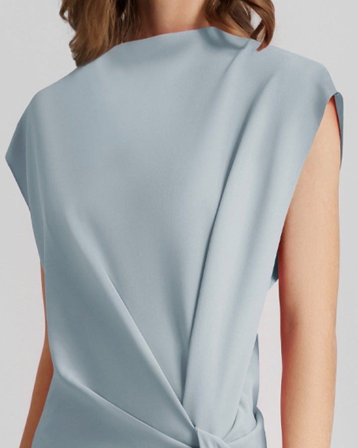 Loose Cut Teal Dress With Draping - Gemy Maalouf