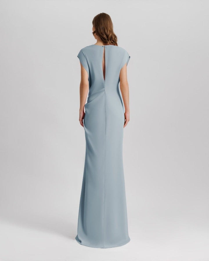 Loose Cut Teal Dress With Draping - Gemy Maalouf