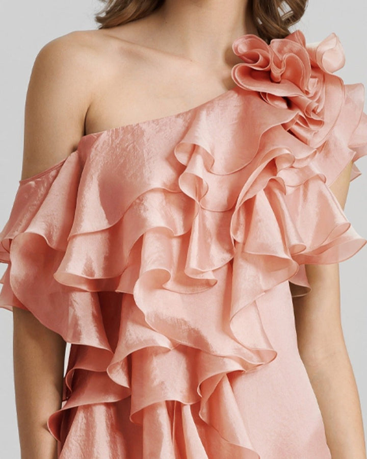 Long Shiny Garza Salmon Dress - Gemy Maalouf