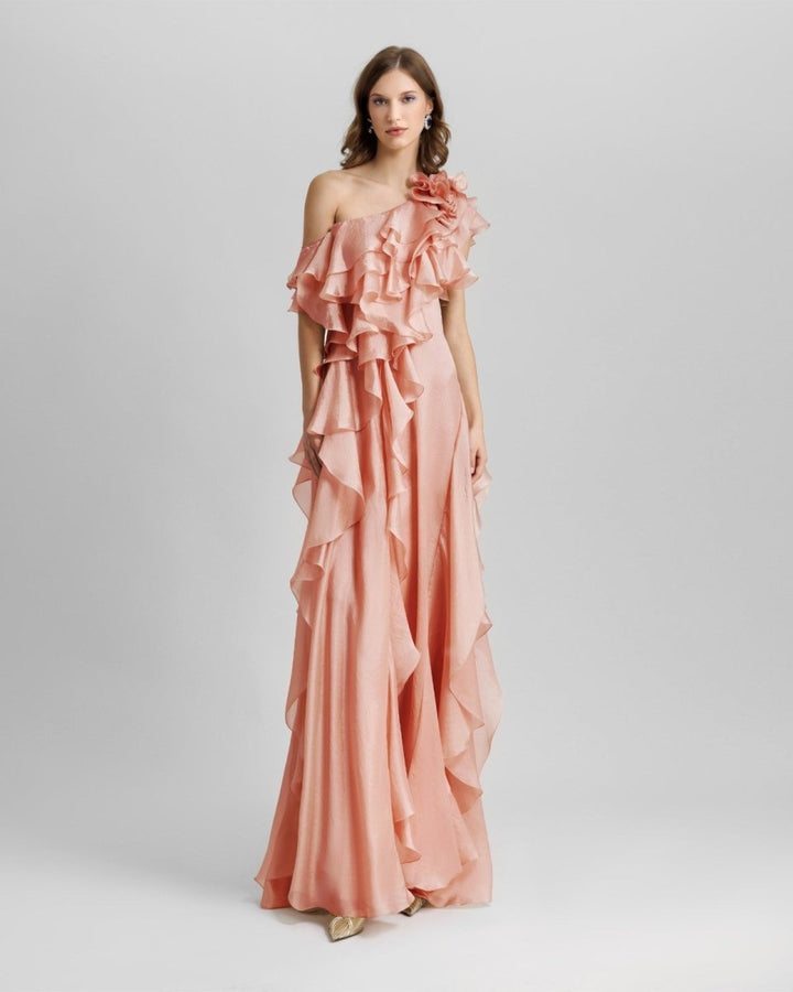 Long Shiny Garza Salmon Dress - Gemy Maalouf