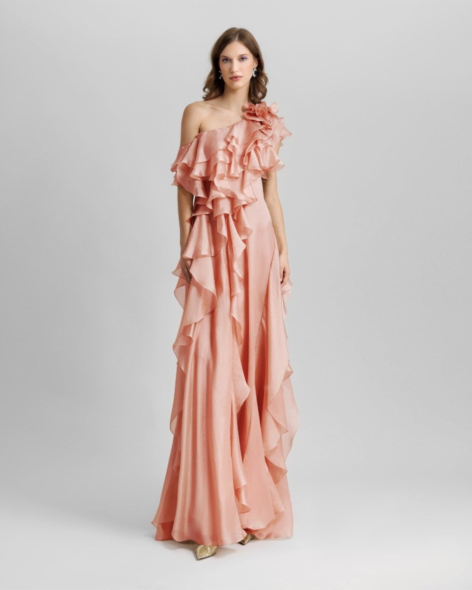 Long Shiny Garza Salmon Dress - Gemy Maalouf