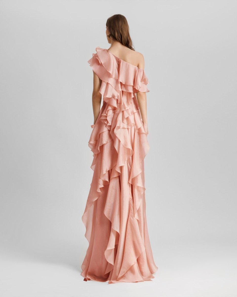Long Shiny Garza Salmon Dress - Gemy Maalouf