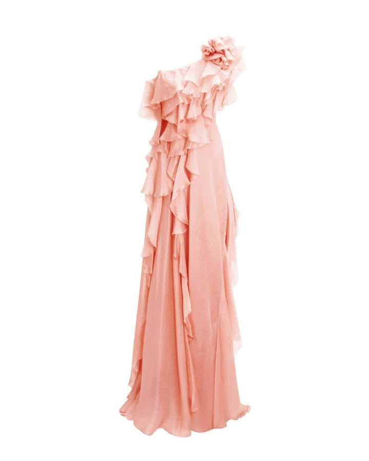 Long Shiny Garza Salmon Dress - Gemy Maalouf