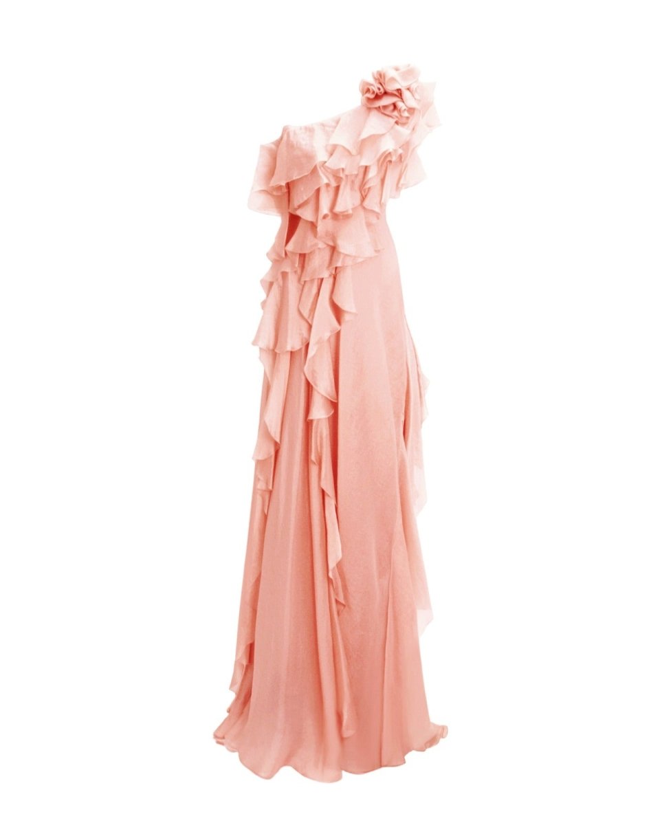 Long Shiny Garza Salmon Dress - Gemy Maalouf