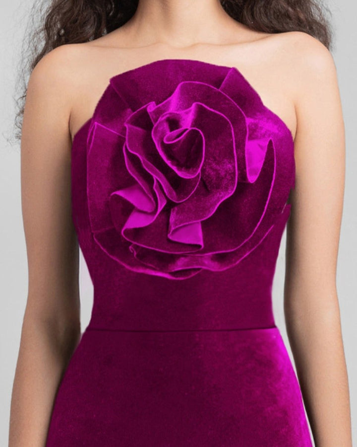 Fuchsia Velvet Flower Dress - Gemy Maalouf