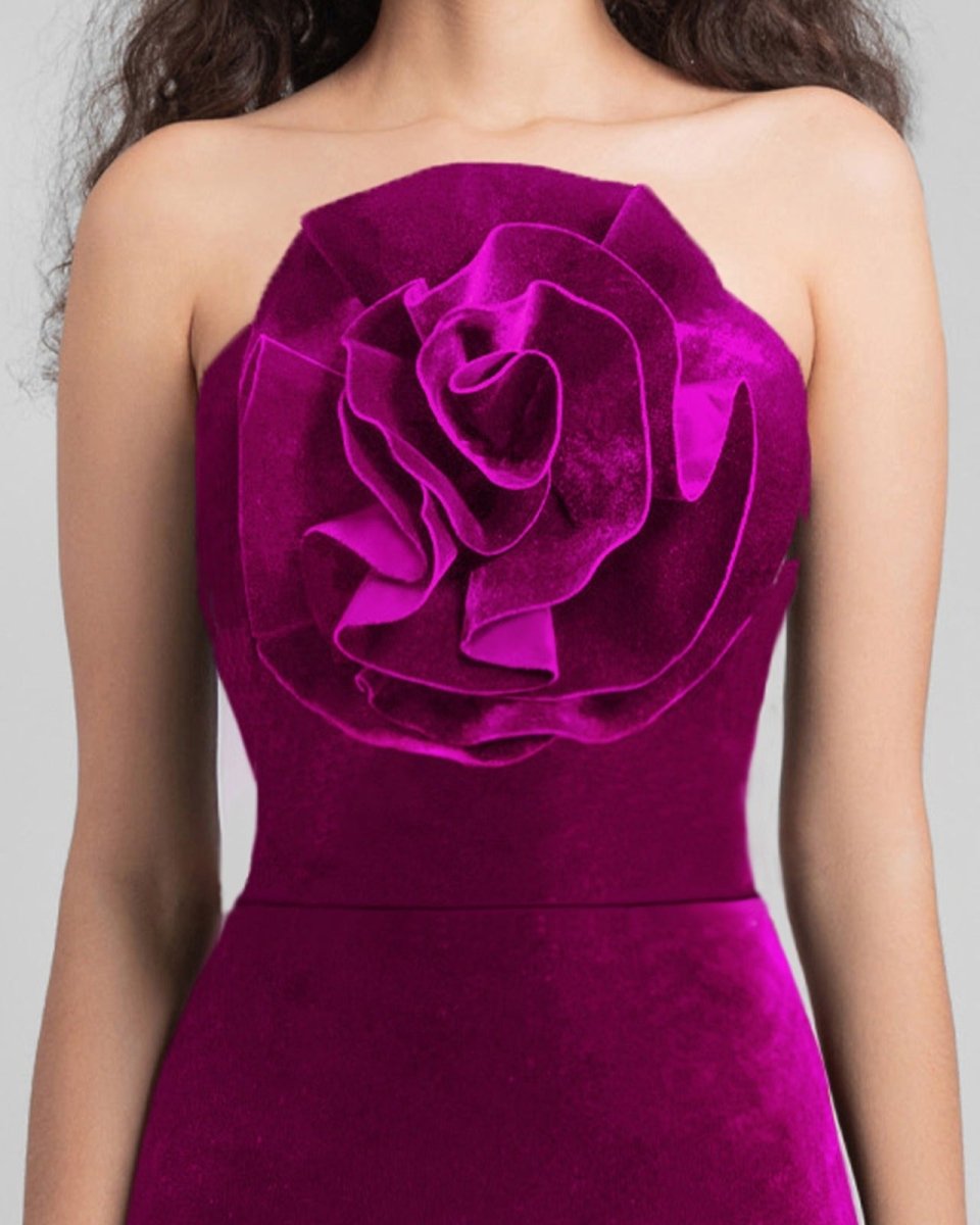 Fuchsia Velvet Flower Dress - Gemy Maalouf