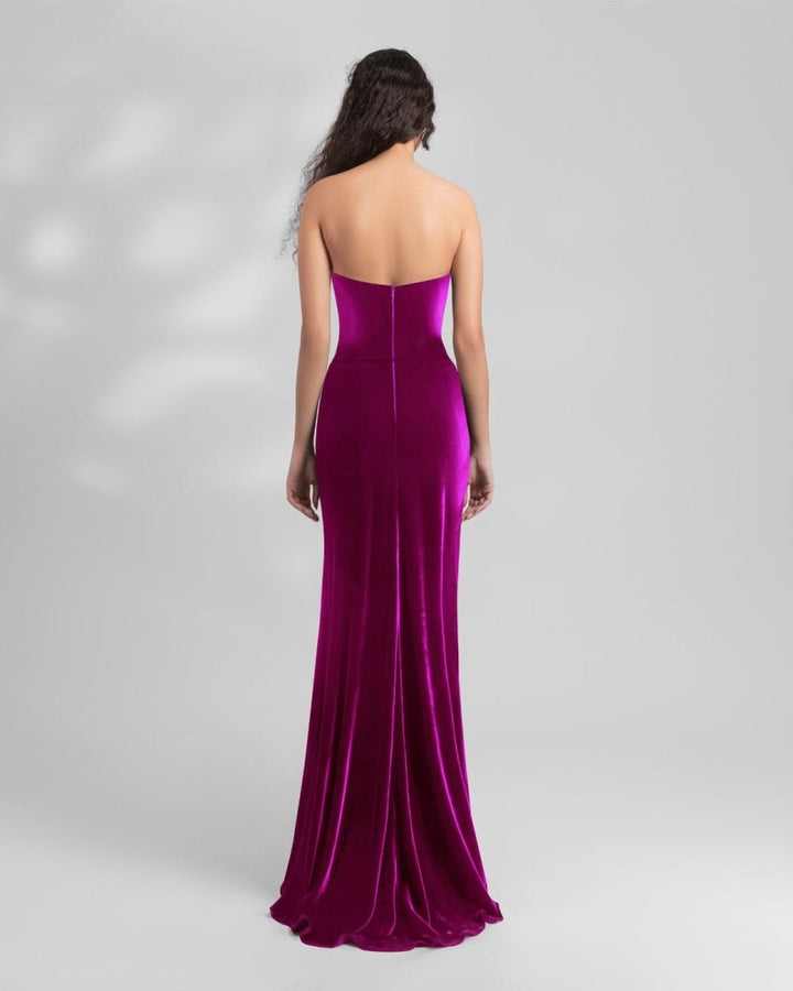 Fuchsia Velvet Flower Dress - Gemy Maalouf