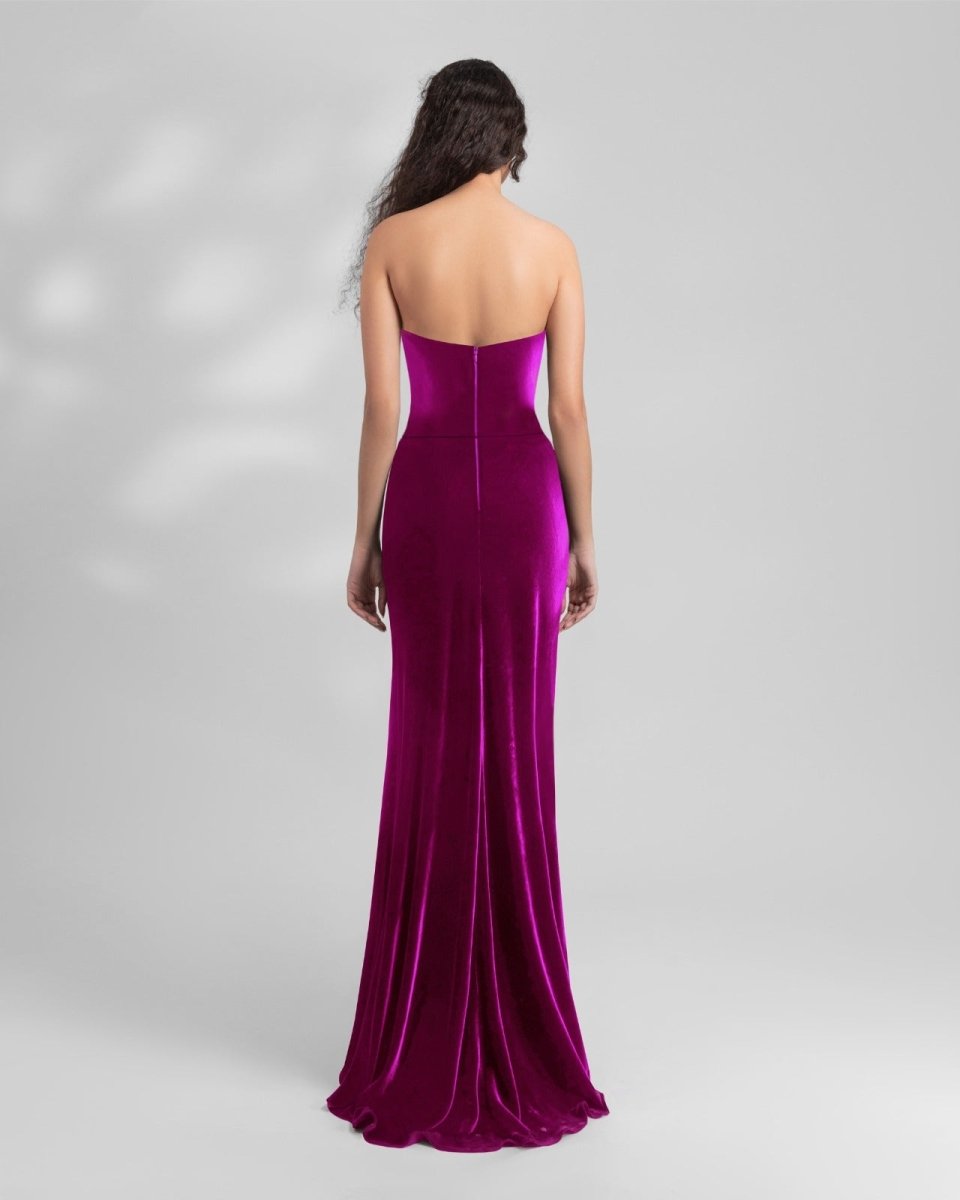 Fuchsia Velvet Flower Dress - Gemy Maalouf