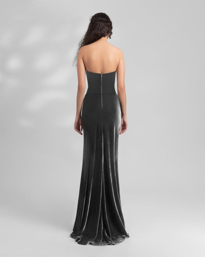 Grey Velvet Flower Dress - Gemy Maalouf