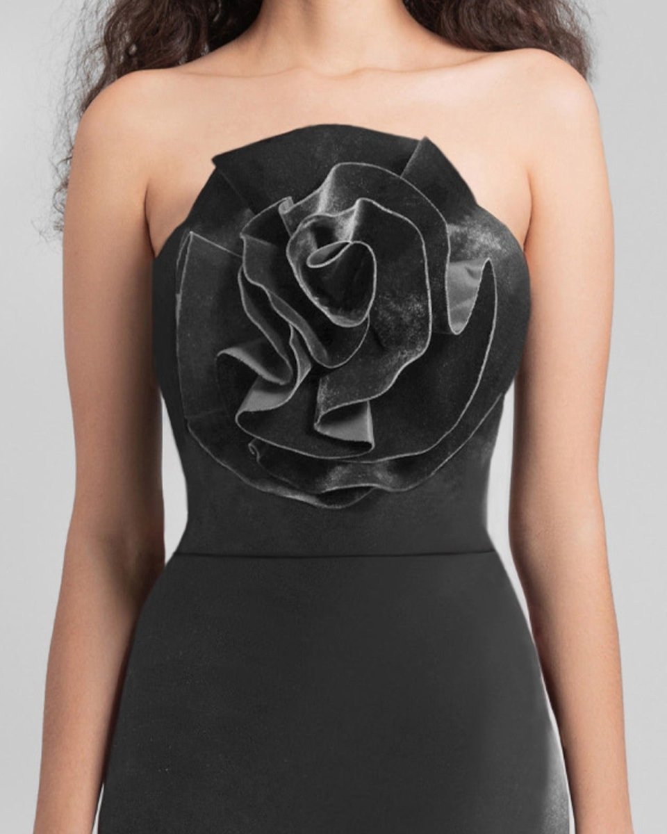 Grey Velvet Flower Dress - Gemy Maalouf