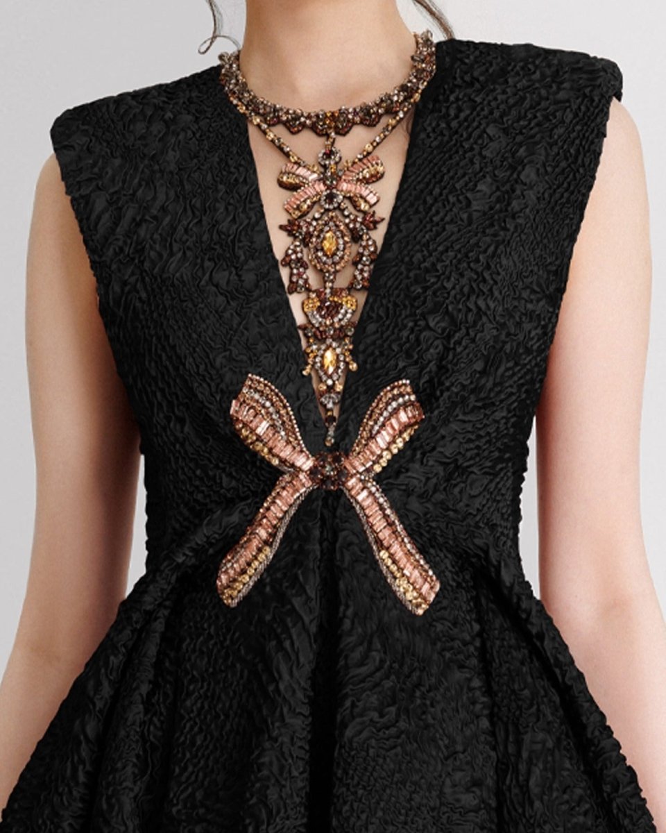 Structured Shoulder Black Dress - Gemy Maalouf