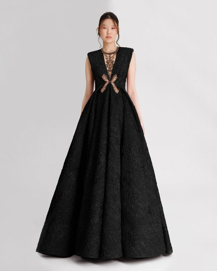 Structured Shoulder Black Dress - Gemy Maalouf