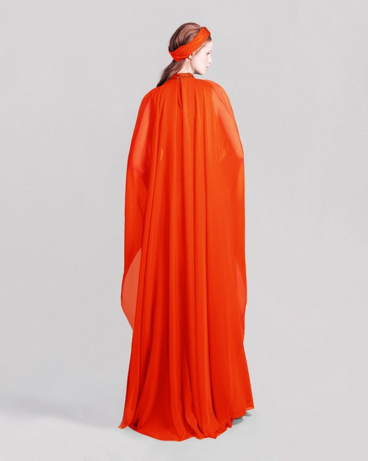 Flared Orange Organza Kaftan - Gemy Maalouf
