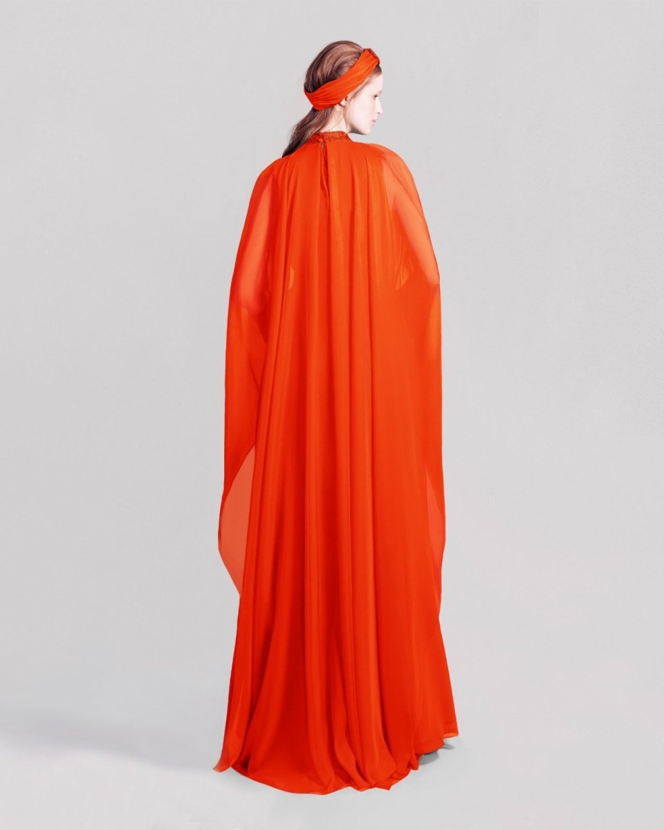 Flared Orange Organza Kaftan - Gemy Maalouf