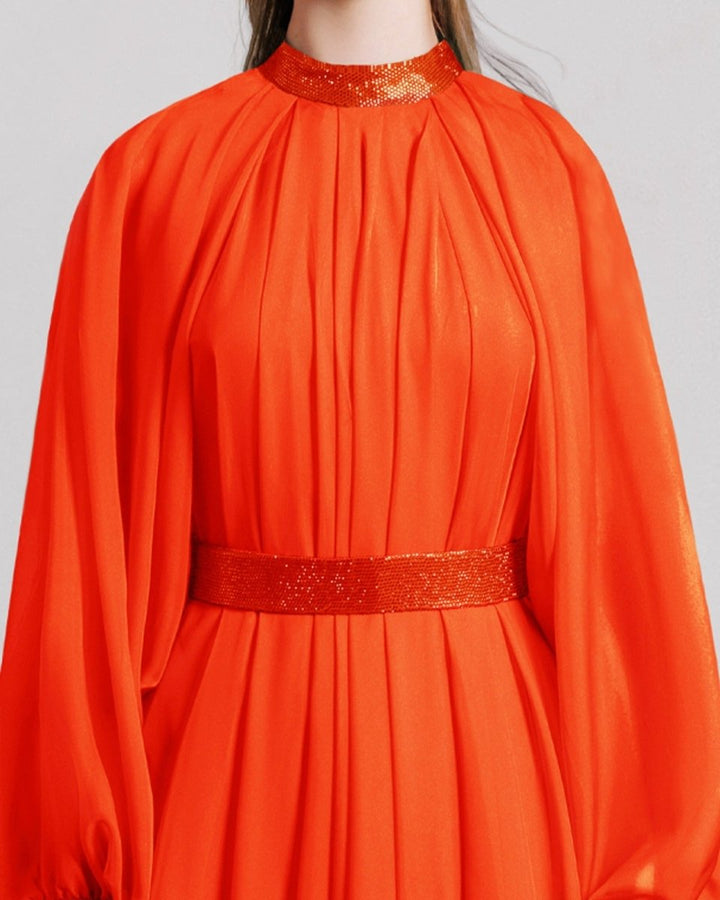 Flared Orange Organza Kaftan - Gemy Maalouf